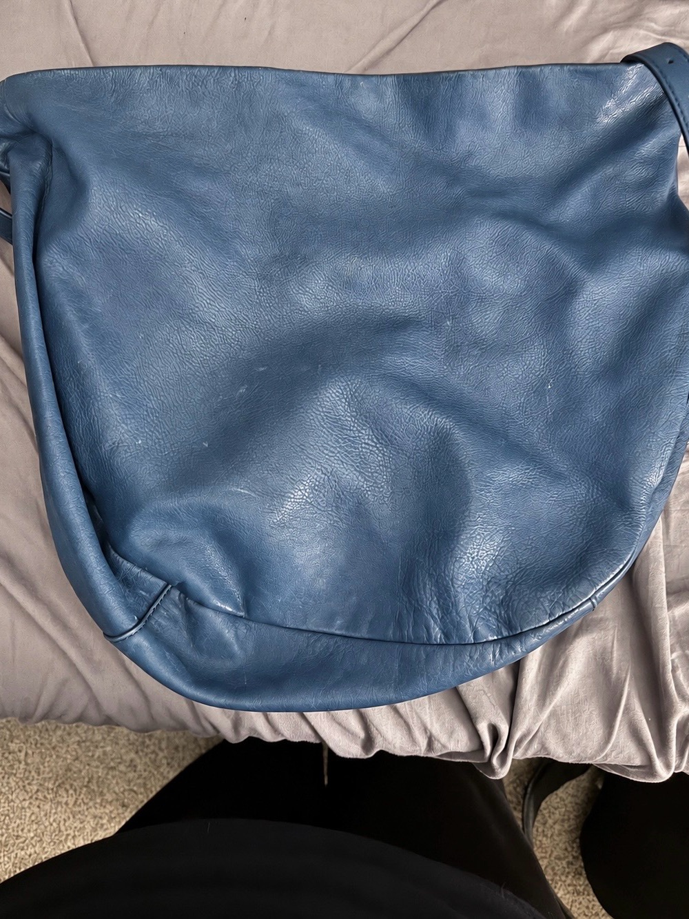 The Sak Collective Blue Leather Slouchy Hobo Shoulder Bag Purple Lining